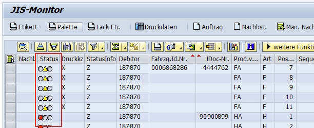 SAP JIS-Monitor Bearbeitungsstatus