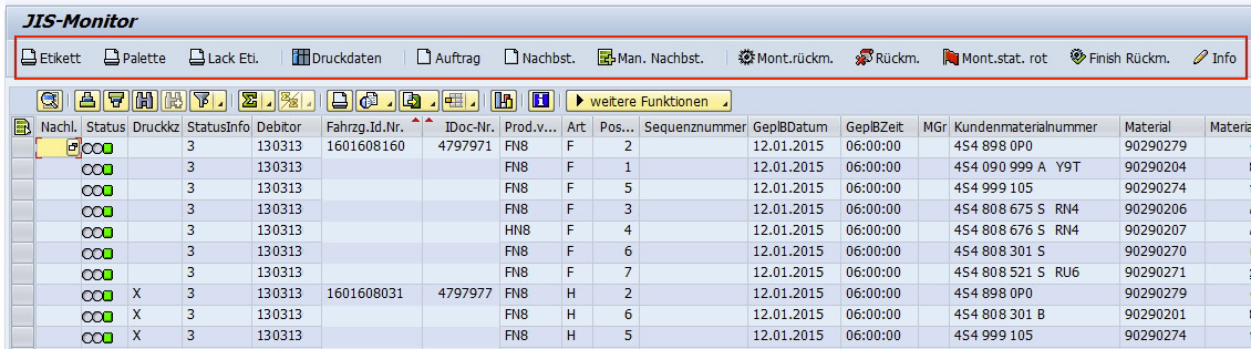 SAP JIS-Monitor Funktionen