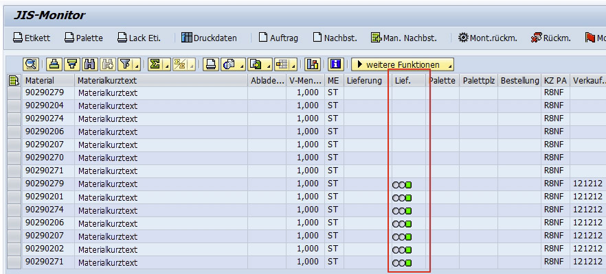 SAP JIS-Monitor Lieferstatus
