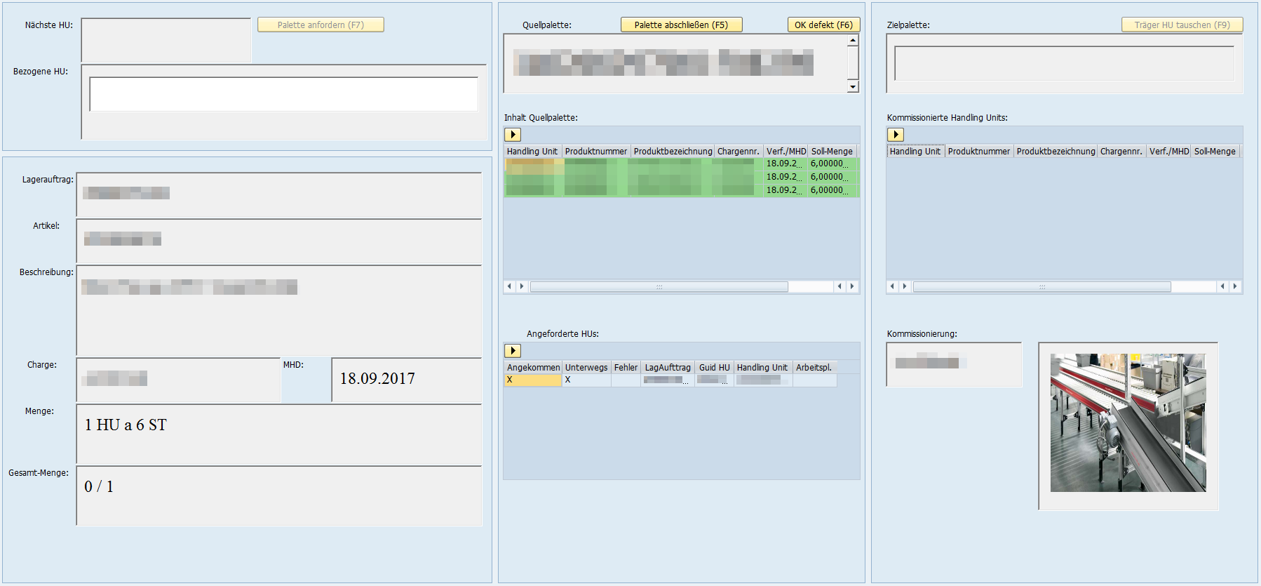 SAP EWM Benutzerdialog Palette