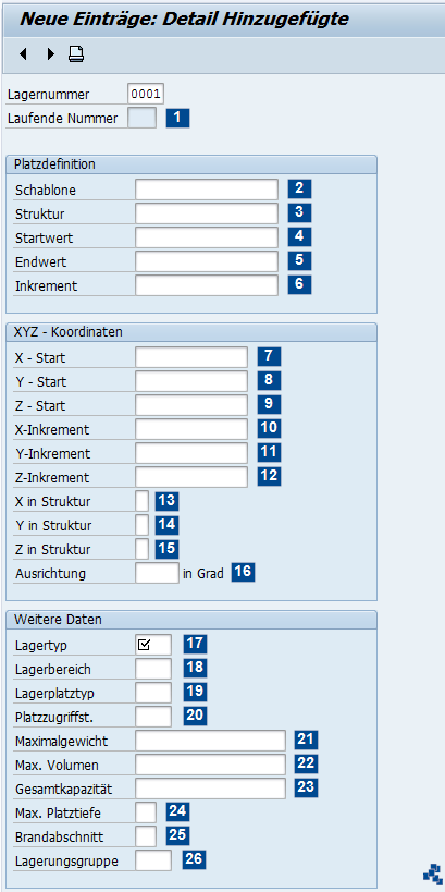 SAP EWM Lagerplatzstruktur neuer Eintrag