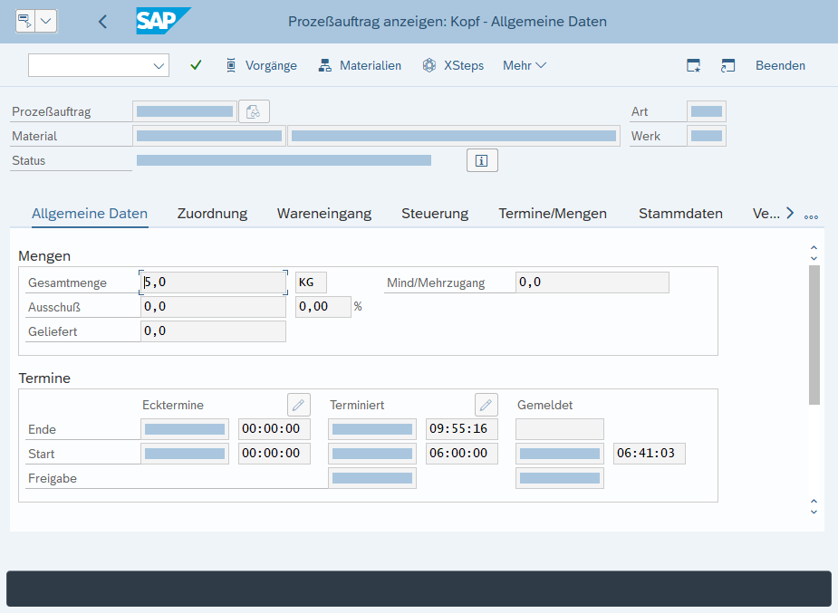 SAP Fiori UI5 Waagenanwendung Prozessauftrag